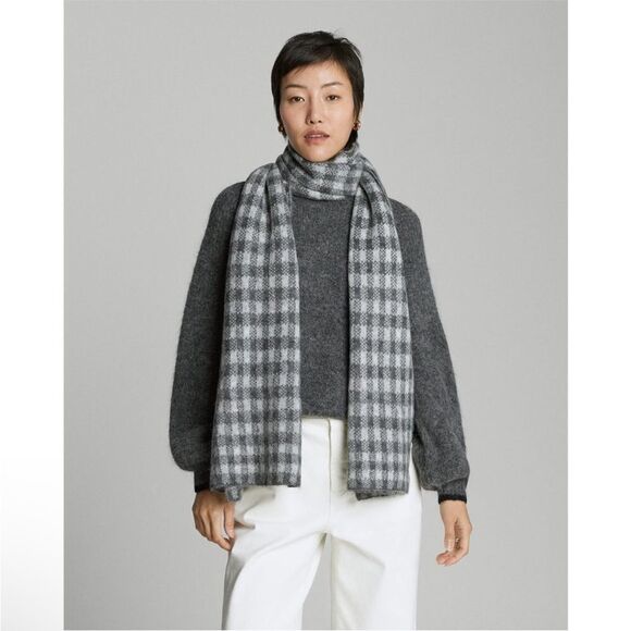 NWT Everlane Unisex The Alpaca Patterned Scarf Gray Buffalo Check One Size - Picture 4 of 12